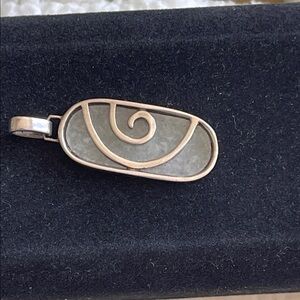 Silver 925 Oval Pendant, opalescent. Silver looping design. Preowned. EUC